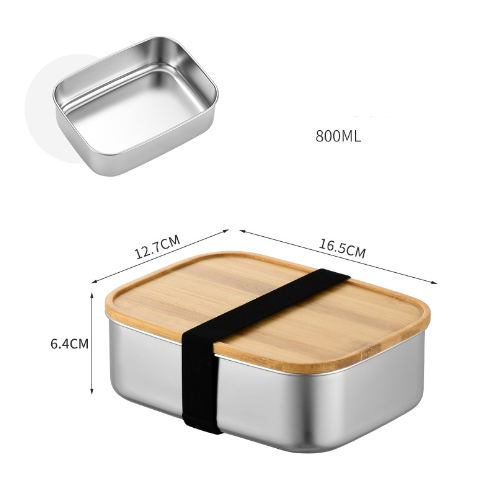 Bamboo-Lid Stainless Steel Bento Box